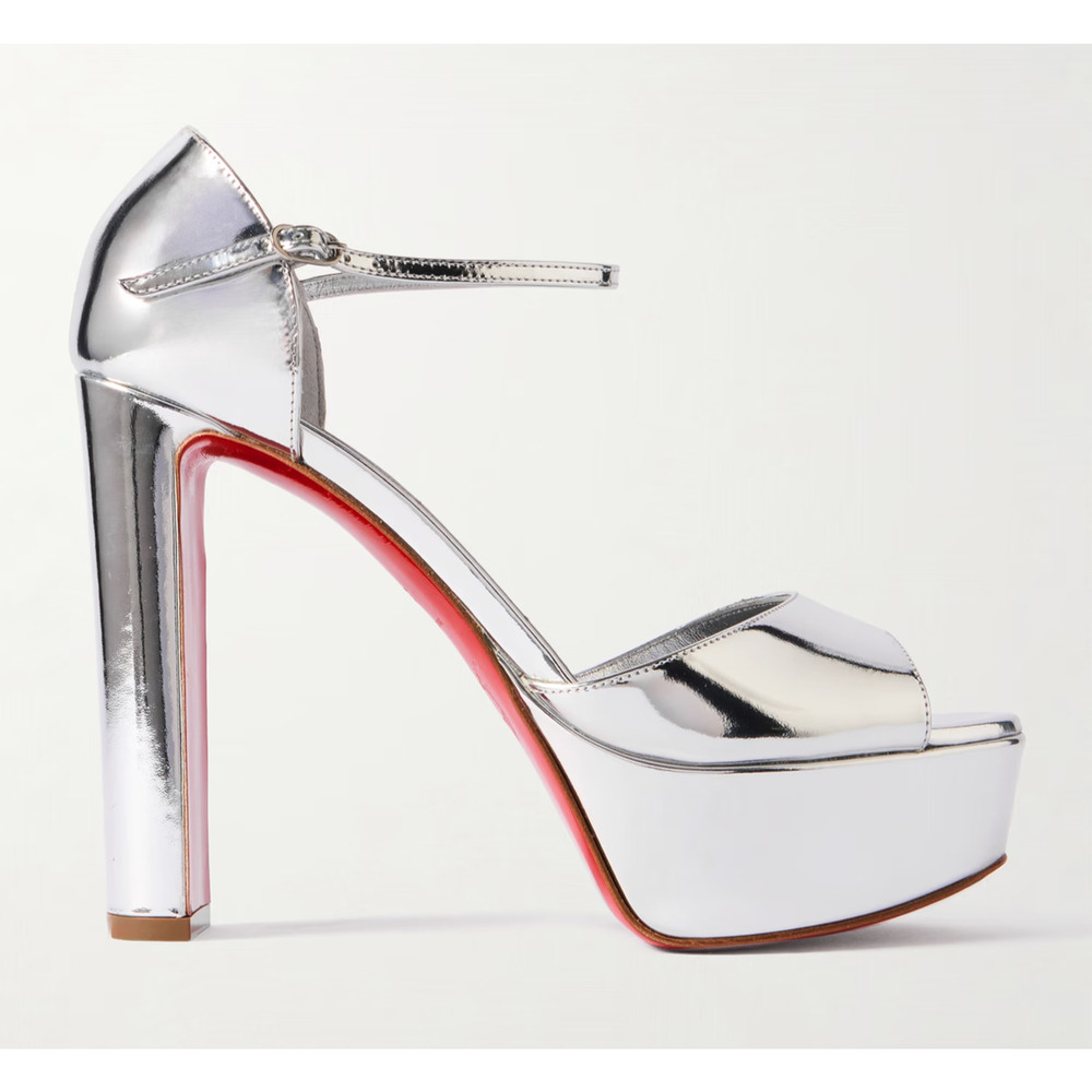 Christian Louboutin Sandaloo 130 Silver Strap Platform Block Heel Sandal Pump 41 - Picture 7 of 16
